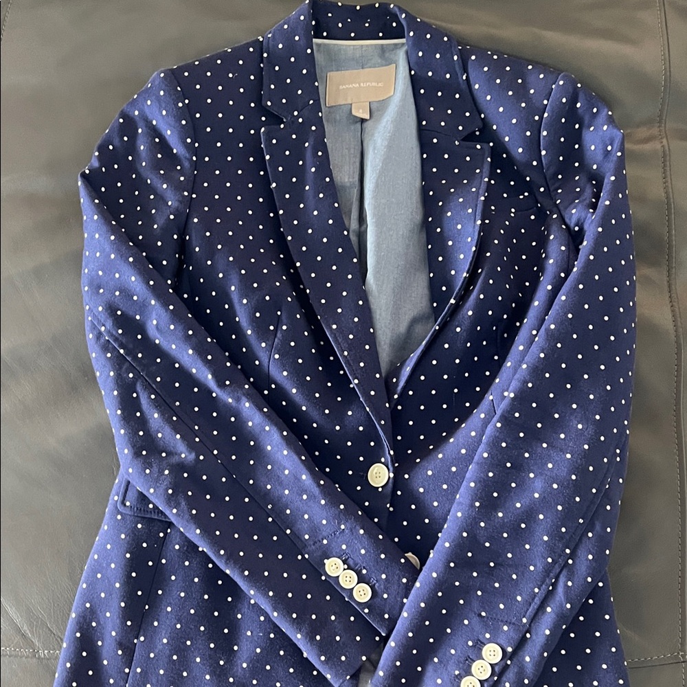Banana Republic Navy Blue Polka Dot Blazer